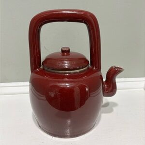 Vintage Artland Ceramic Stoneware Dk Red Tea Kettle Teapot w/ Top